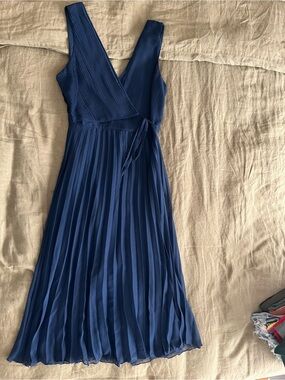 ASOS Deep Blue Pleated Wrap Midi Dress